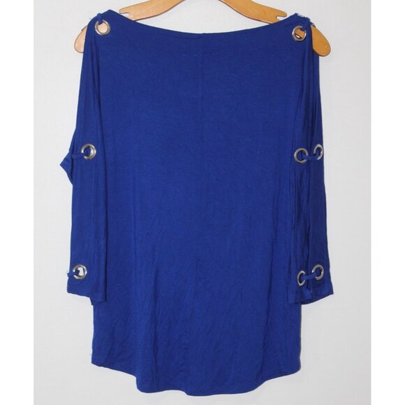 Cable & Gauge Womens Blue Embroidered Cutout 3/4 Sleeve Top S NWT - Picture 5 of 7
